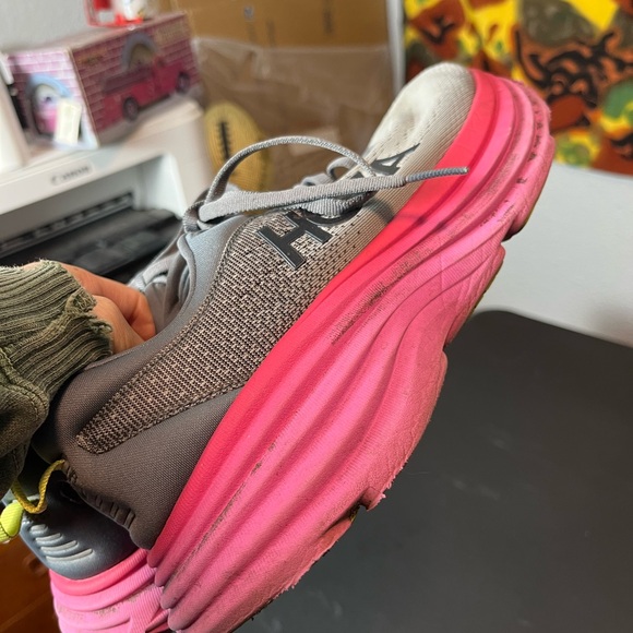 HOKA Womens Bondi 8 'Castlerock Strawberry' Size 8.5 Good Condition NO BOX - Picture 8 of 14